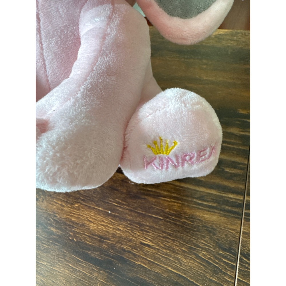 Kinrex Pink Elephant Stuffed Animal Plush Toy with Purple Bow New with Tags - Picture 3 of 4
